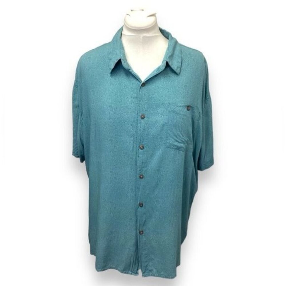 Campia XXL Teal Short Sleeve Button-Up Shirt 100% Rayon Easy Care Mens Casual